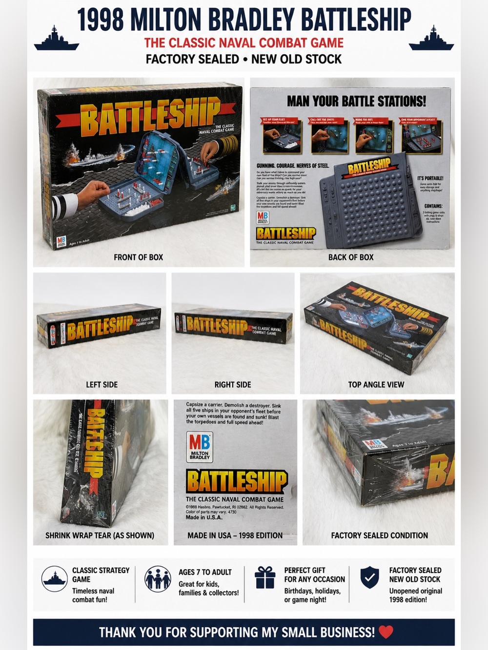 Vintage 1998 Milton Bradley Battleship Factory Sealed Board Game NOS Hasbro MB